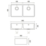 Évier timbre d'office céramique blanc Sanindusa FARMHOUSE 2 bacs 895x460
