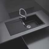 Évier granit noir intense Luisina FORTE 1 grand bac 1 égouttoir