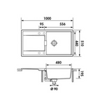Évier granit noir intense Luisina FORTE 1 grand bac 1 égouttoir