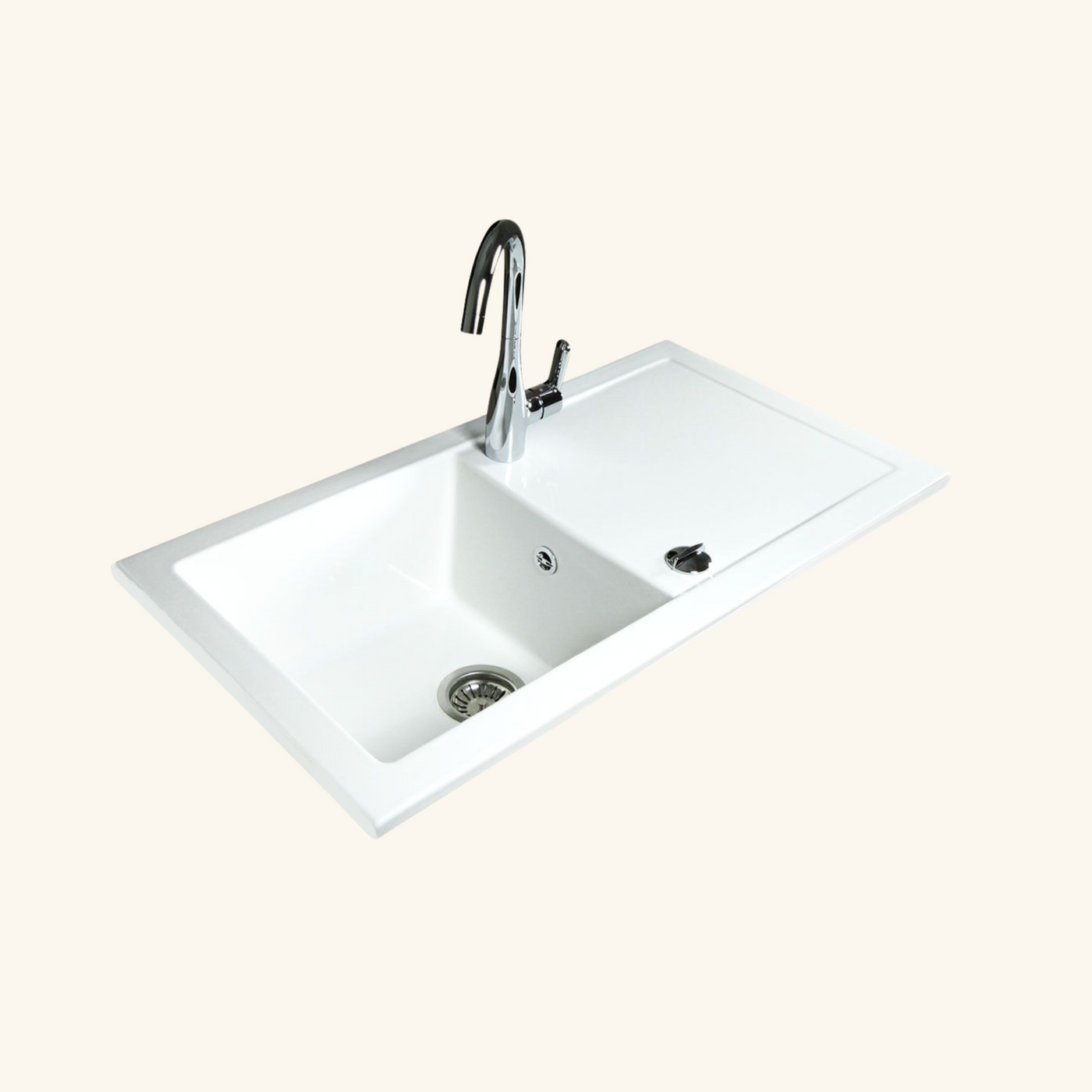 Evier céramique blanc GASPARD 1 bac 1 égouttoir