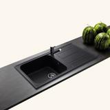 Évier granit noir Ewi HOLIDAY 1 grand bac - 1 égouttoir