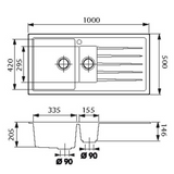 Évier granit gris Ewi ICAUNA 1 bac 1/2 - 1 égouttoir