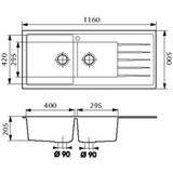 Évier granit blanc Ewi ICAUNA 2 bacs 1 égouttoir