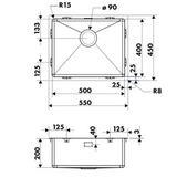 Évier inox PVD doré Luisina TRIO 1 bac 550x450