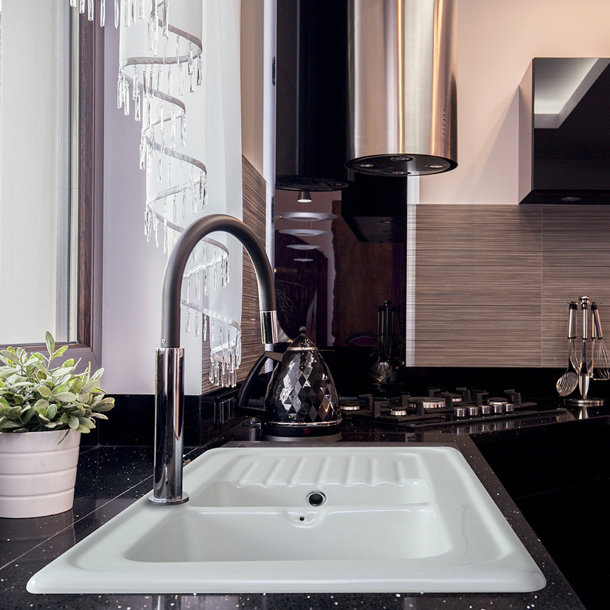 Evier céramique blanc Ewi IRÈNE à encastrer 2 bacs 1 égouttoir