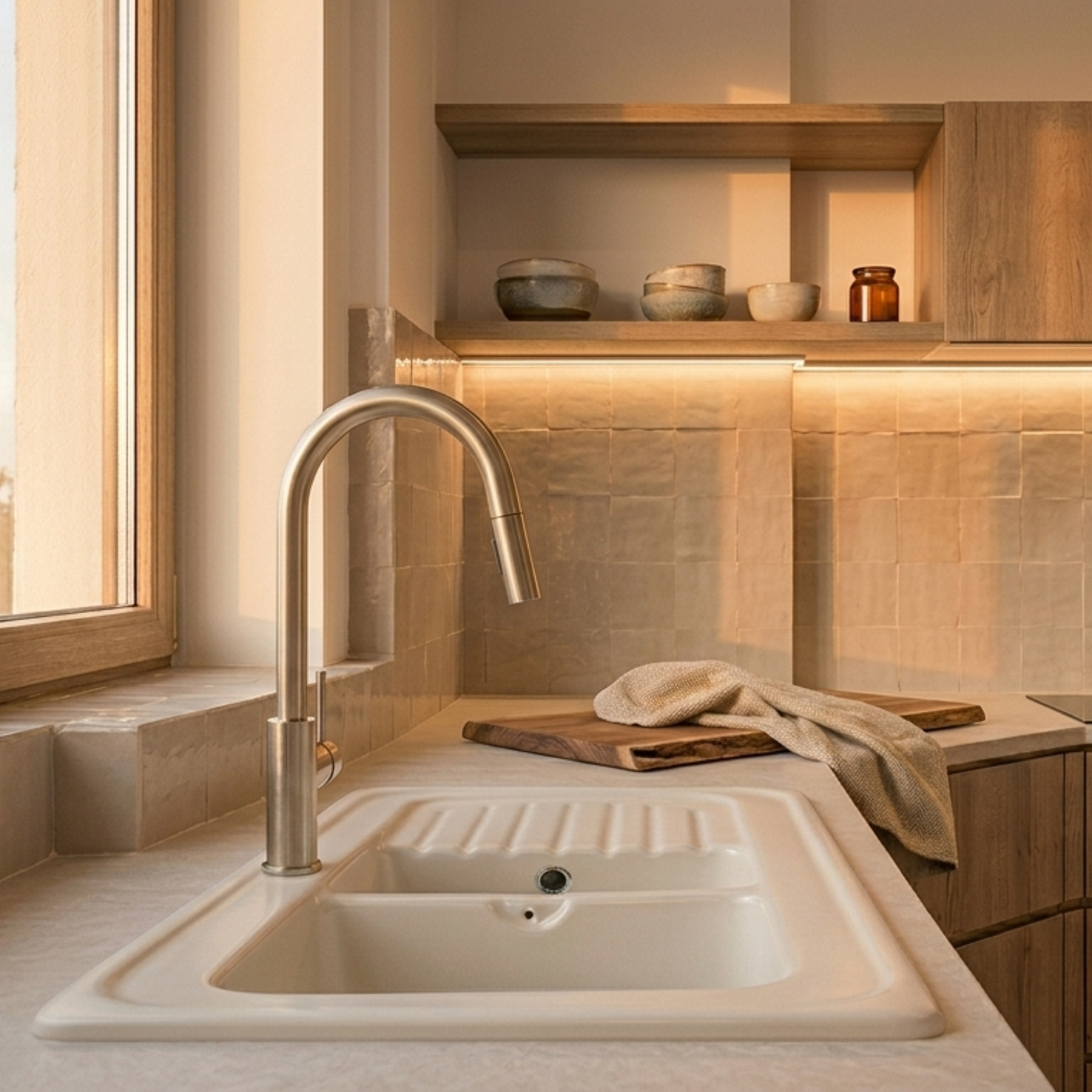 Evier céramique blanc Ewi IRÈNE à encastrer 2 bacs 1 égouttoir