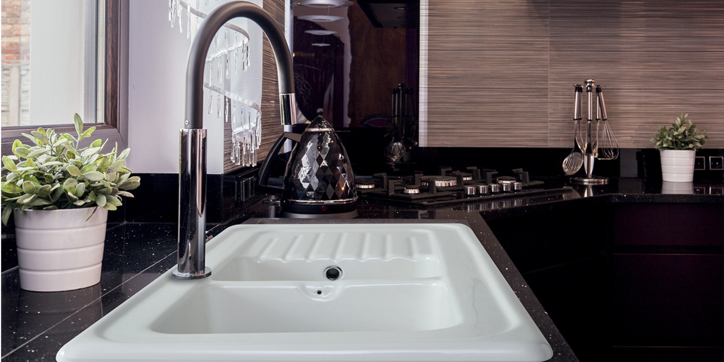 Evier céramique blanc EWI IRÈNE à encastrer 2 bacs 1 égouttoir