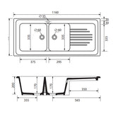 Evier céramique blanc Ewi IRÈNE à encastrer 2 bacs 1 égouttoir