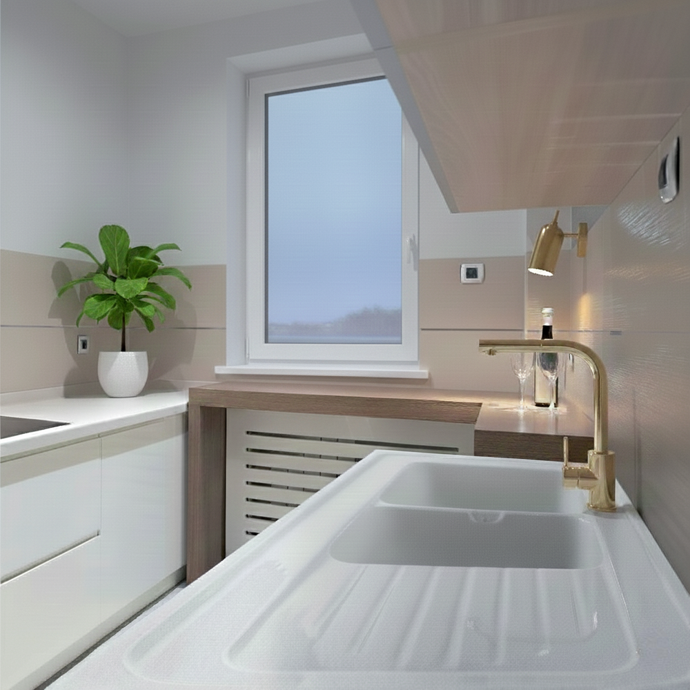 Evier céramique blanc Ewi IRÈNE à poser 2 bacs 1 égouttoir