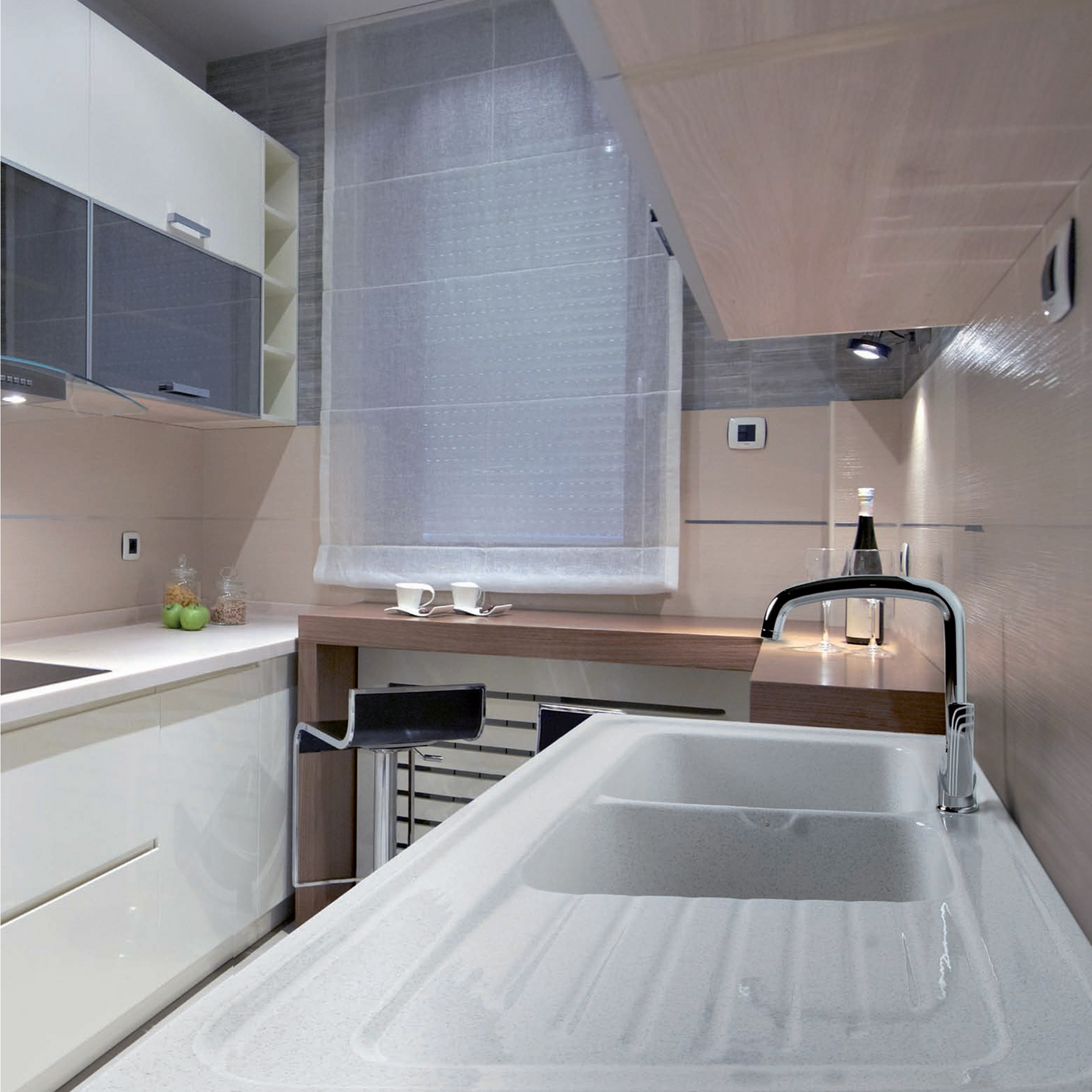 Evier céramique blanc Ewi IRÈNE à poser 2 bacs 1 égouttoir