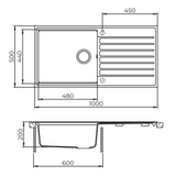 Evier granit noir Helika KOPA 1 grand bac 1 égouttoir