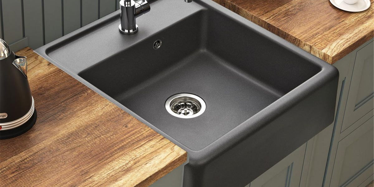 Cuisine équipée d'un Évier timbre d´office granit gris Kümbad KIWI 1 bac 595x630