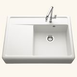 Évier timbre d'office granit blanc cassé Kümbad KIWI 1 grand bac 1 égouttoir