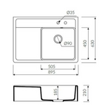Évier timbre d'office granit gris Kümbad KIWI 1 grand bac 1 égouttoir