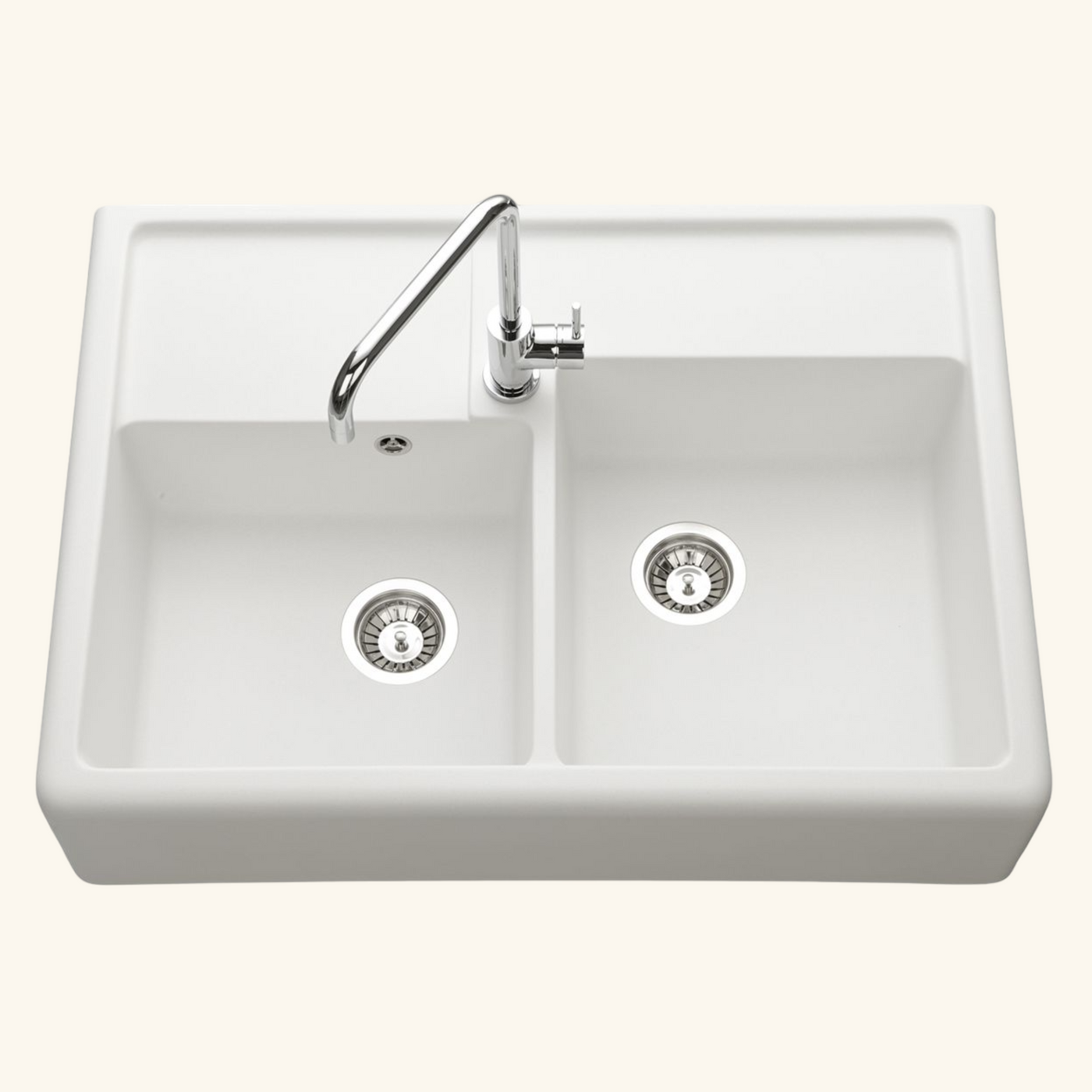 Évier timbre d'office granit blanc cassé Kümbad KIWI - 2 bacs