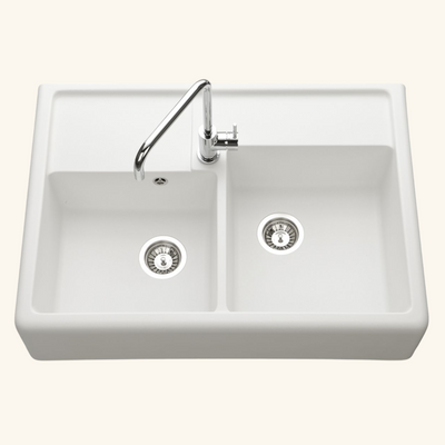 Évier timbre d'office granit blanc cassé Kümbad KIWI - 2 bacs