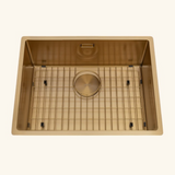 Évier sous-plan inox doré Luisina LEGATO 1 bac 660x440 - Grille et cache bonde doré inclus