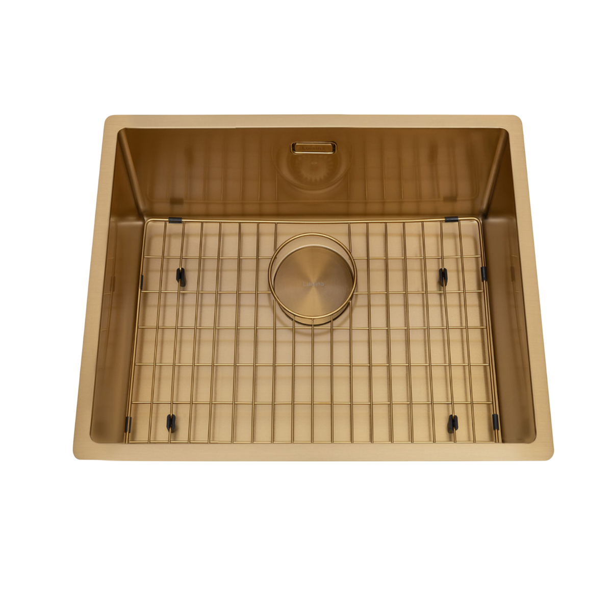Évier sous-plan inox doré Luisina LEGATO 1 bac 560x440 - Grille et cache bonde doré inclus