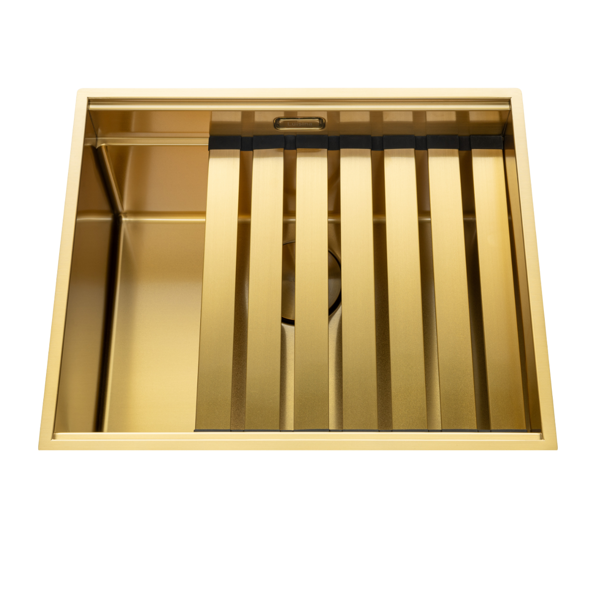 Évier sous-plan inox doré Luisina LEGATO+ 1 bac 550x450 - Égouttoir, planche, cache bonde inclus