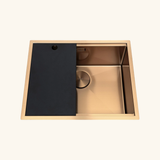 Évier sous-plan inox cuivre Luisina LEGATO+ 1 bac 550x450 - Égouttoir, planche, cache bonde inclus