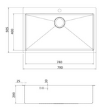 Evier inox lisse Helika LUNY 1 bac 790x505 mm