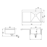Evier inox Helika LUNY 1 bac - 1 égouttoir à gauche