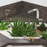 Évier d'angle granit blanc LOKTI 1 bac et demi - 1 égouttoir