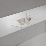 Évier d'angle granit blanc LOKTI 1 bac et demi - 1 égouttoir