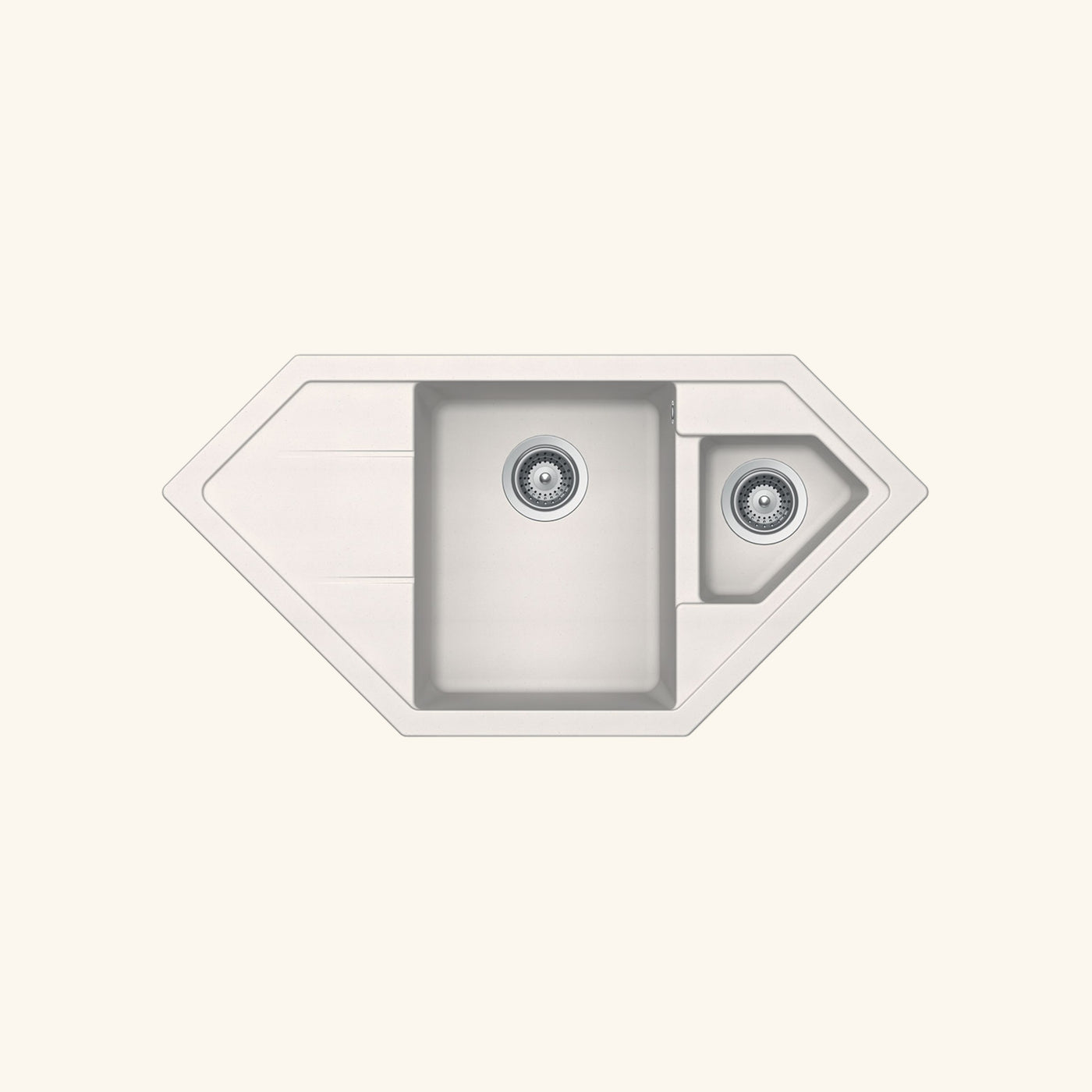 Évier d'angle granit blanc LOKTI 1 bac et demi - 1 égouttoir