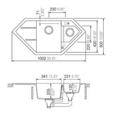 Évier d'angle granit blanc LOKTI 1 bac et demi - 1 égouttoir