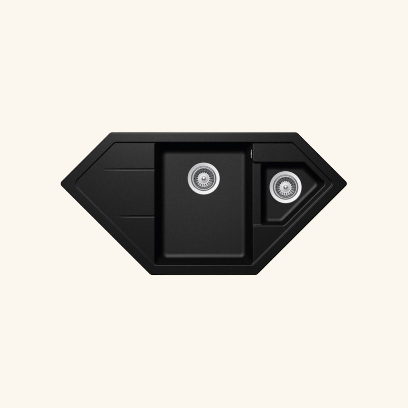 Évier d'angle granit noir LOKTI 1 bac et demi - 1 égouttoir