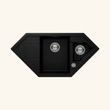 Évier d'angle granit noir LOKTI 1 bac et demi - 1 égouttoir