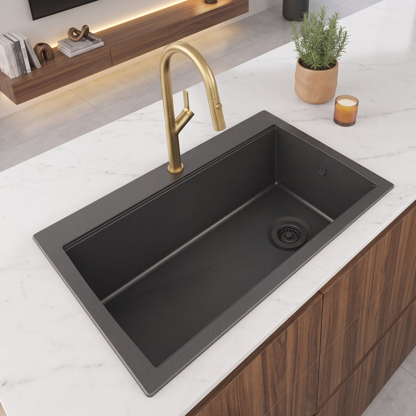 Evier granit Turtl Helika LARGUS noir 1 bac XL 840x560
