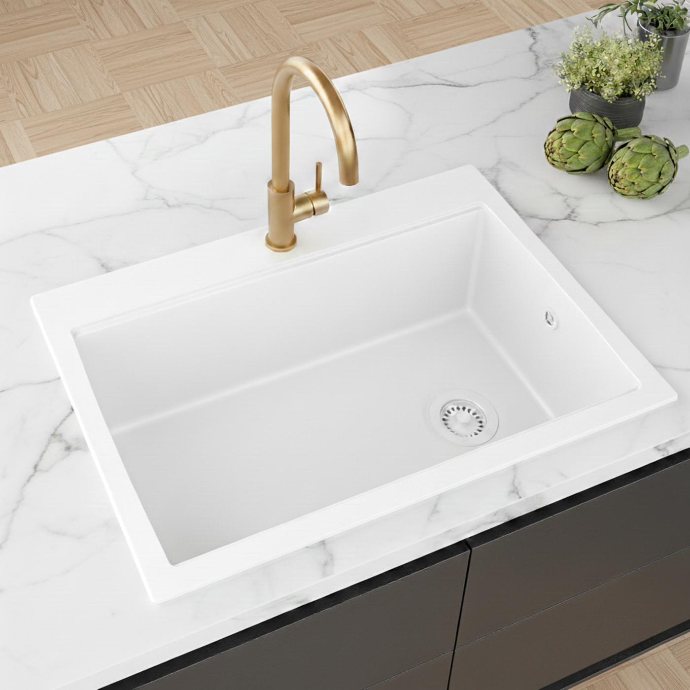 Evier granit Turtl LARGUS blanc 1 bac XL 840x560