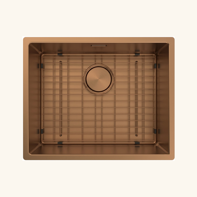 Évier à encastrer ou sous-plan inox PVD cuivre MAYA 1 bac 540x440 avec grille