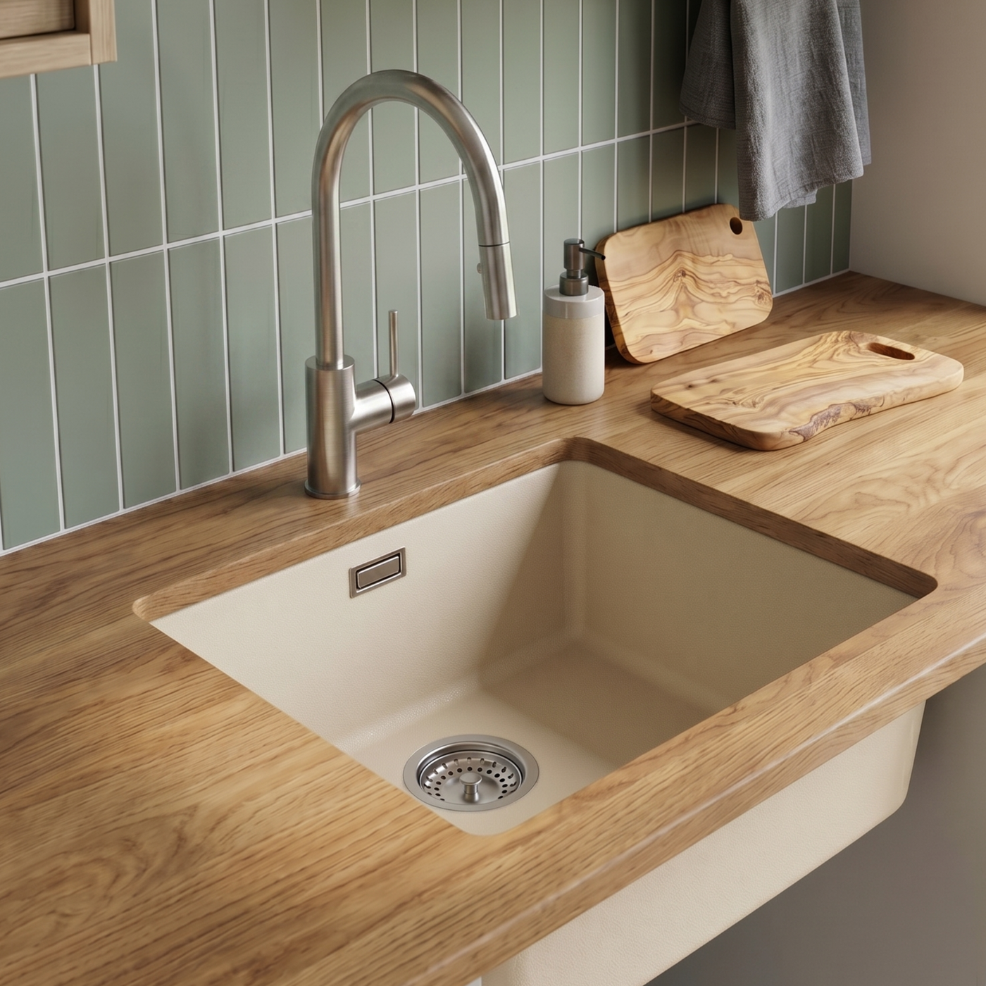 Évier sous-plan granit beige Luisina MAELLA 1 bac 456x456