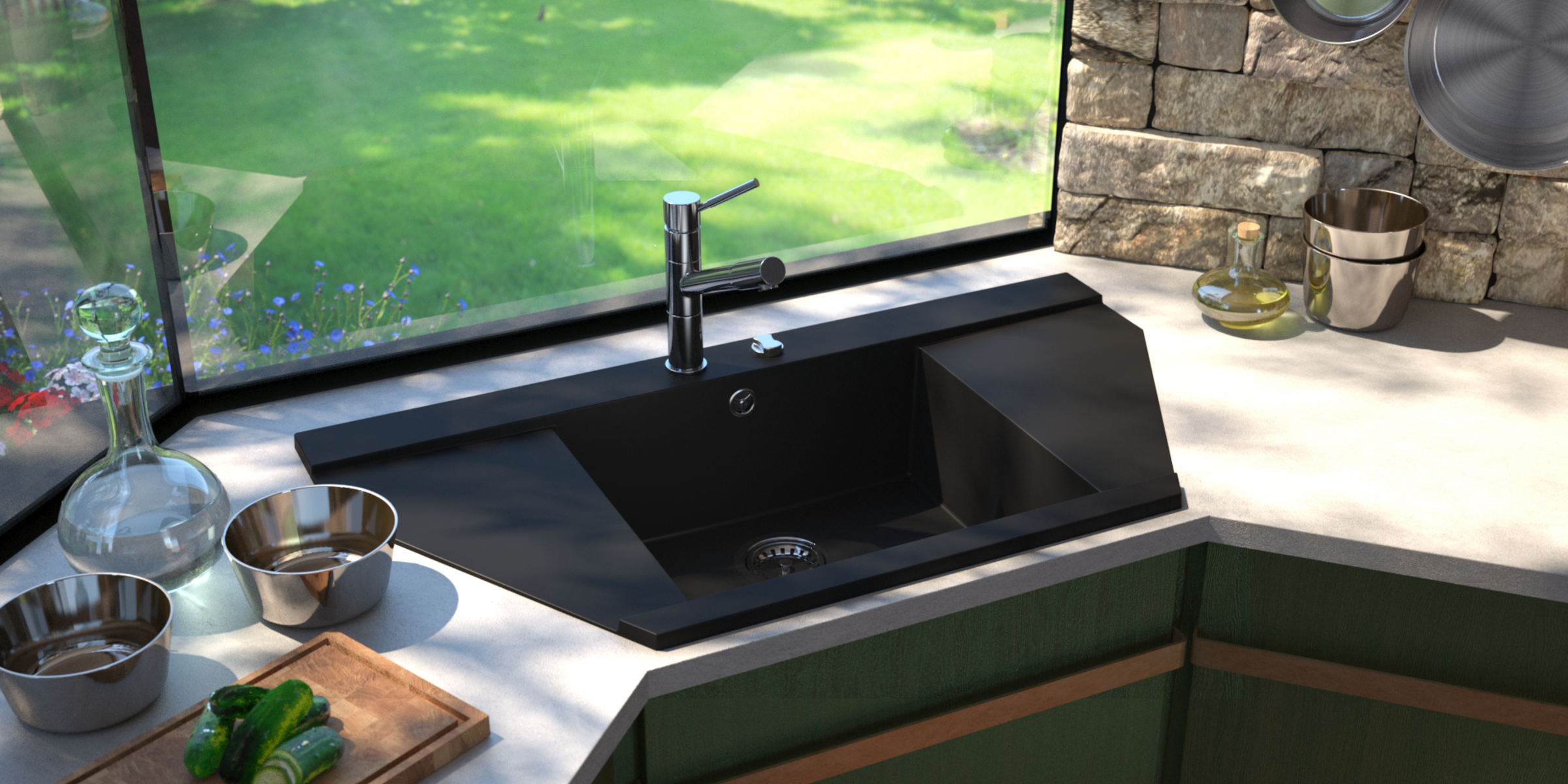 Compact et élégant, l’évier MYLO en granit noir optimise votre espace avec style et praticité.