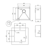 Evier sous-plan inox nid d'abeille VIBRATO Luisina 1 bac 450x450 mm
