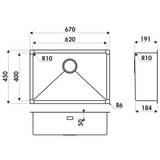 Evier sous-plan inox nid d'abeille VIBRATO Luisina 1 bac 670x450 mm