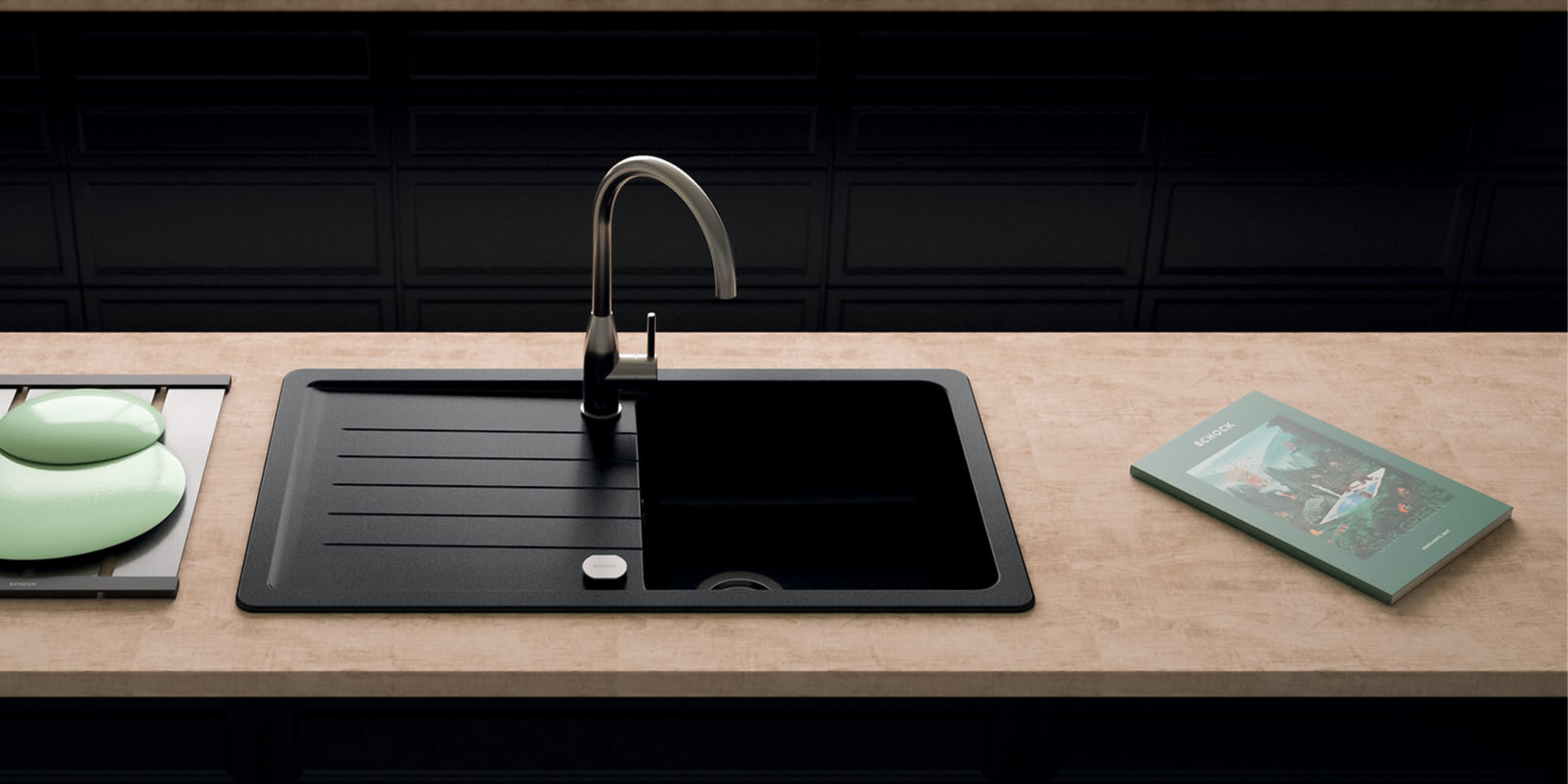 Design et fonctionnel, l’évier NOUBA noir en granit est parfait pour les cuisines contemporaines.