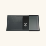 Évier granit noir Ewi NOVA 1 grand bac 1 égouttoir - vidage manuel