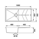 Évier granit noir Ewi NOVA 1 grand bac 1 égouttoir - vidage manuel