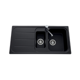 Évier granit noir Ewi OGLIO 1 bac et demi - 1 égouttoir