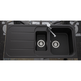 Évier granit noir Ewi OGLIO 1 bac et demi - 1 égouttoir