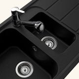 Évier granit noir Ewi OGLIO 1 bac et demi - 1 égouttoir
