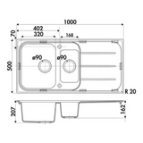 Évier granit noir Ewi OGLIO 1 bac et demi - 1 égouttoir