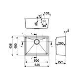 Évier sous-plan granit full noir Luisina PAQUITA 1 bac 536x436