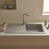 Évier résine gris béton PLUTON 1 grand bac 1 égouttoir