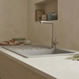 Évier résine gris béton PLUTON 1 grand bac 1 égouttoir