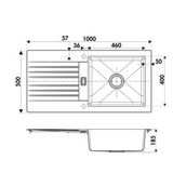 Évier résine gris béton PLUTON 1 grand bac 1 égouttoir